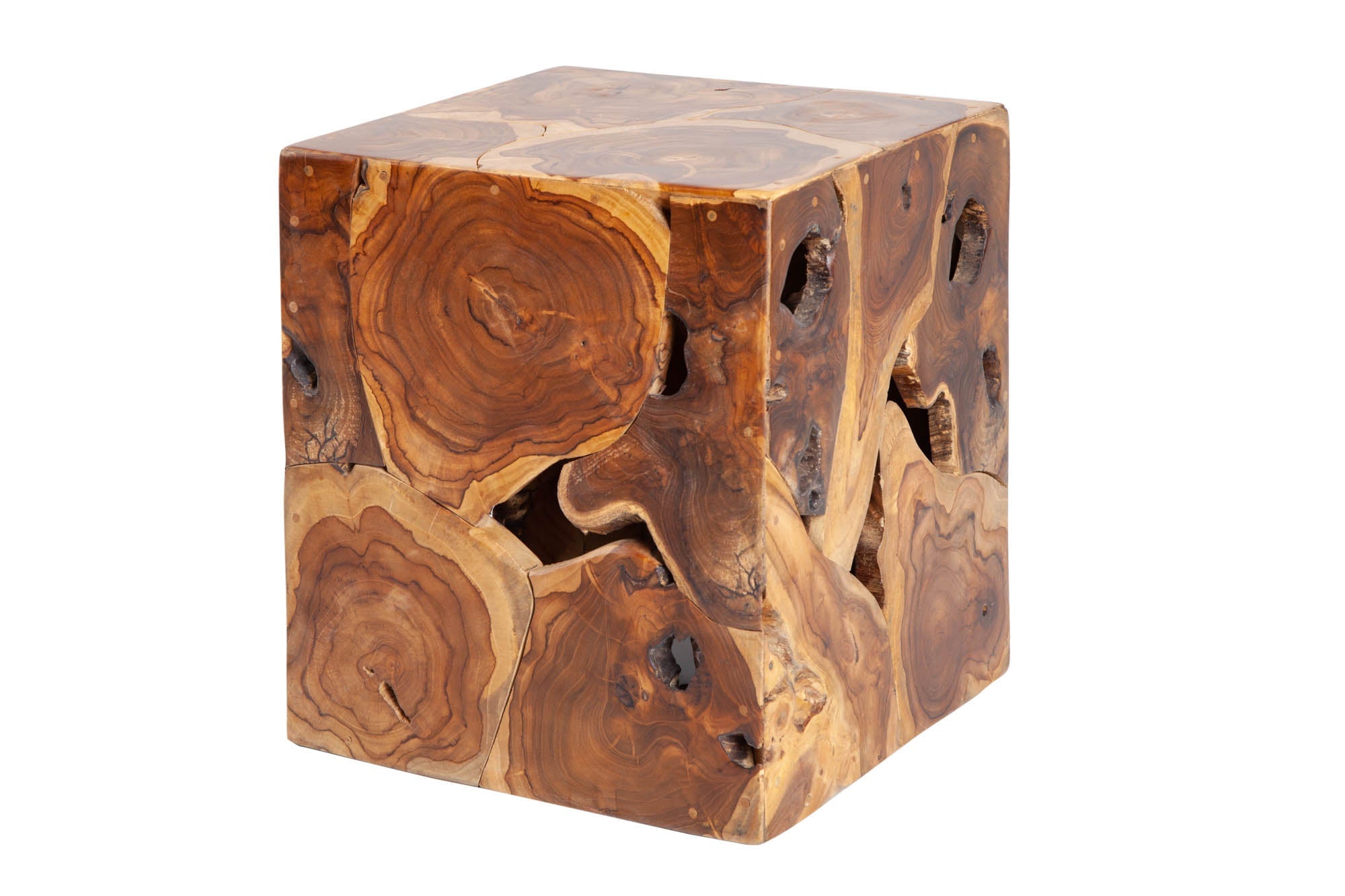 SQUARE Mesa auxiliar de teca maciza 40cm Taburete cubo