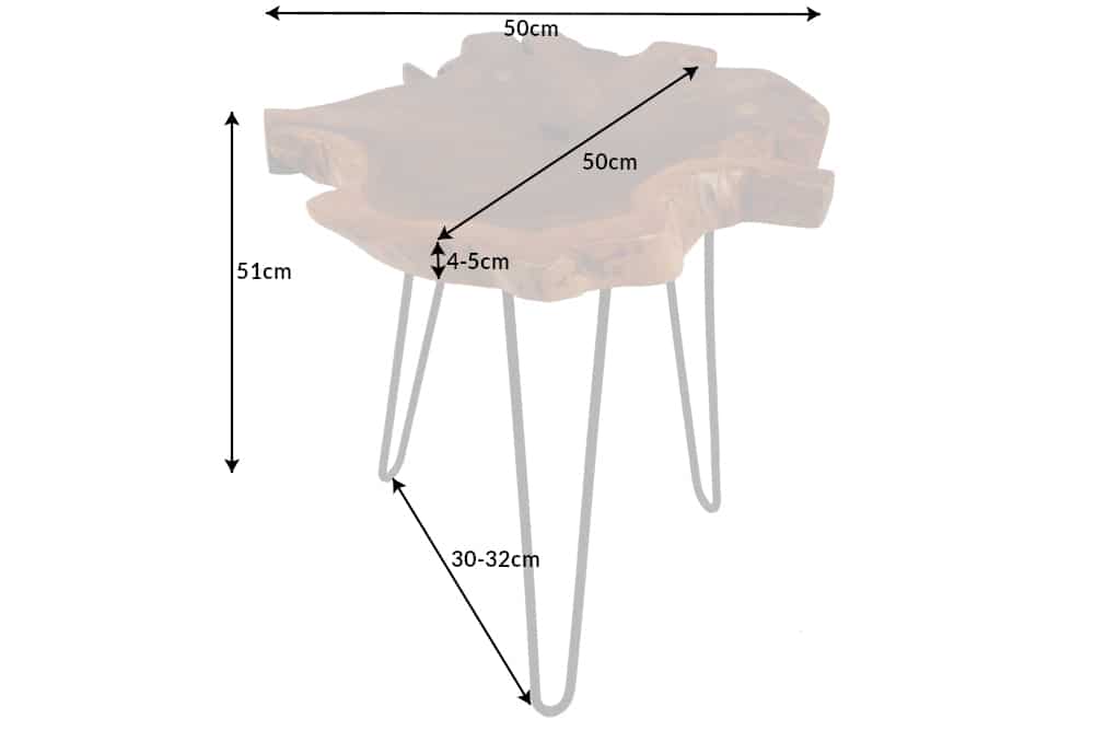 Mesa auxiliar Unique WILD de 50 cm de teca maciza con patas de metal negro