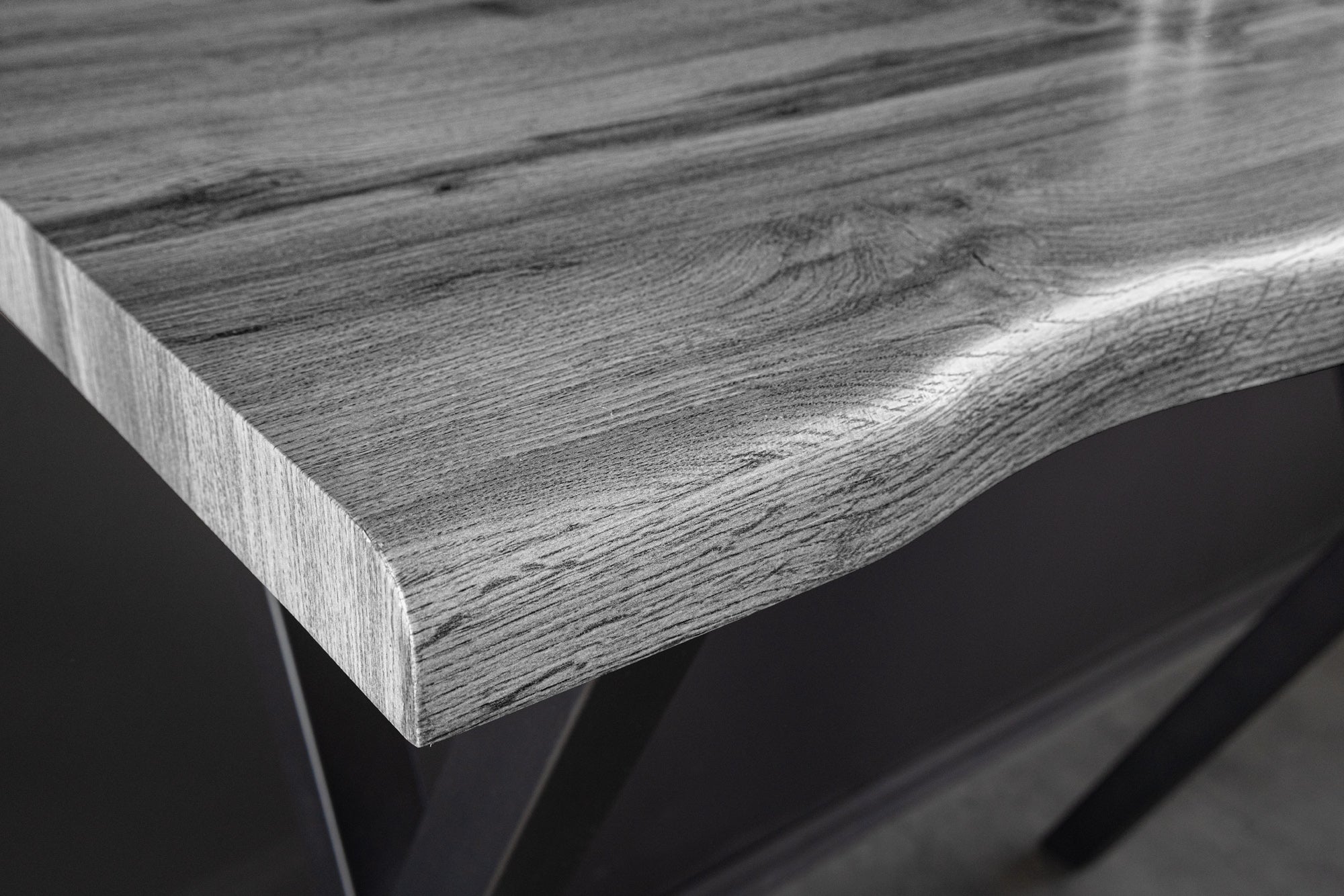 Table de bar industrielle WILD 120cm chêne sauvage gris design métal noir structure en X