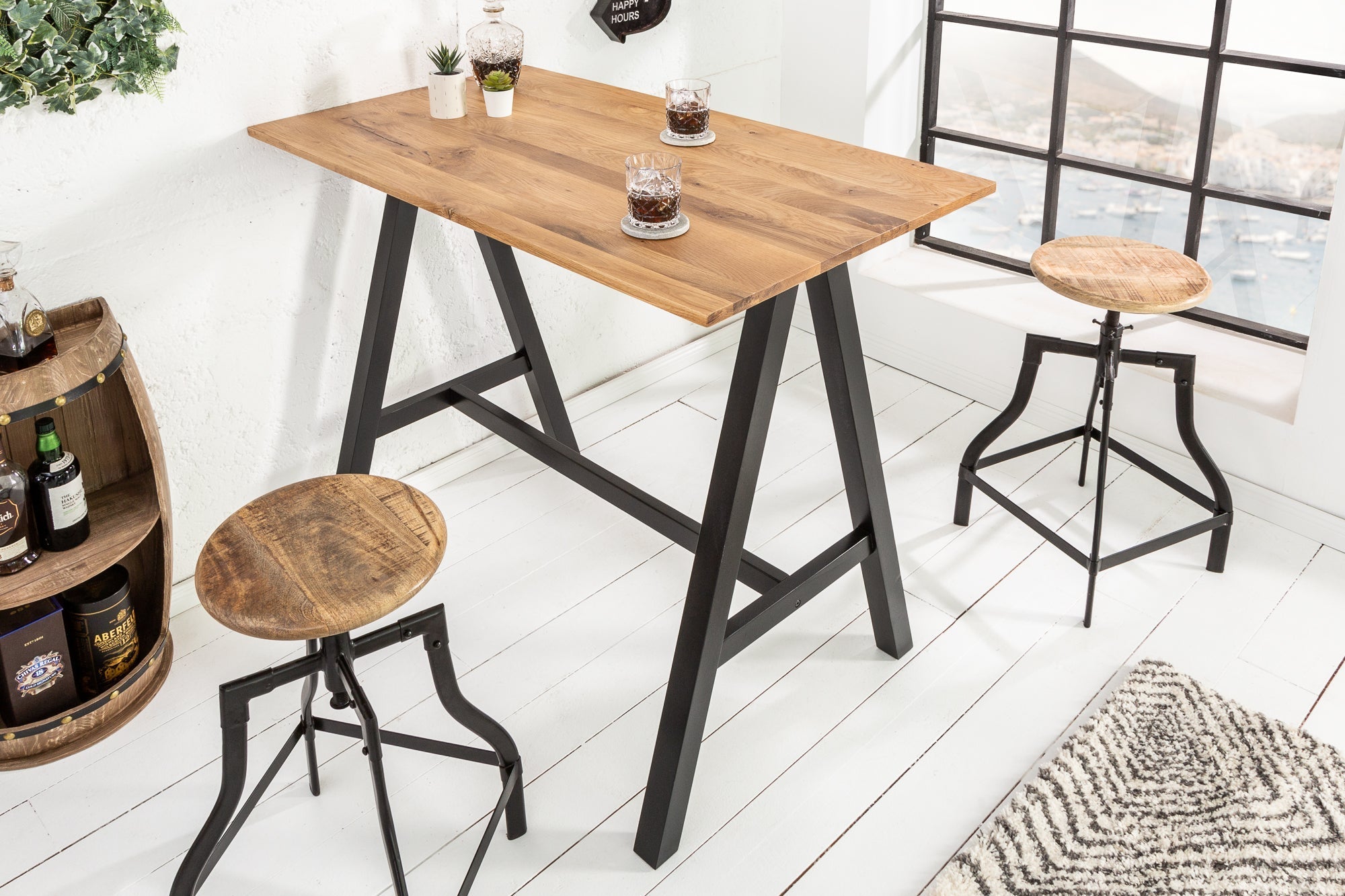 Table de bar solide CASTLE 120cm table de bar en chêne sauvage naturel design industriel