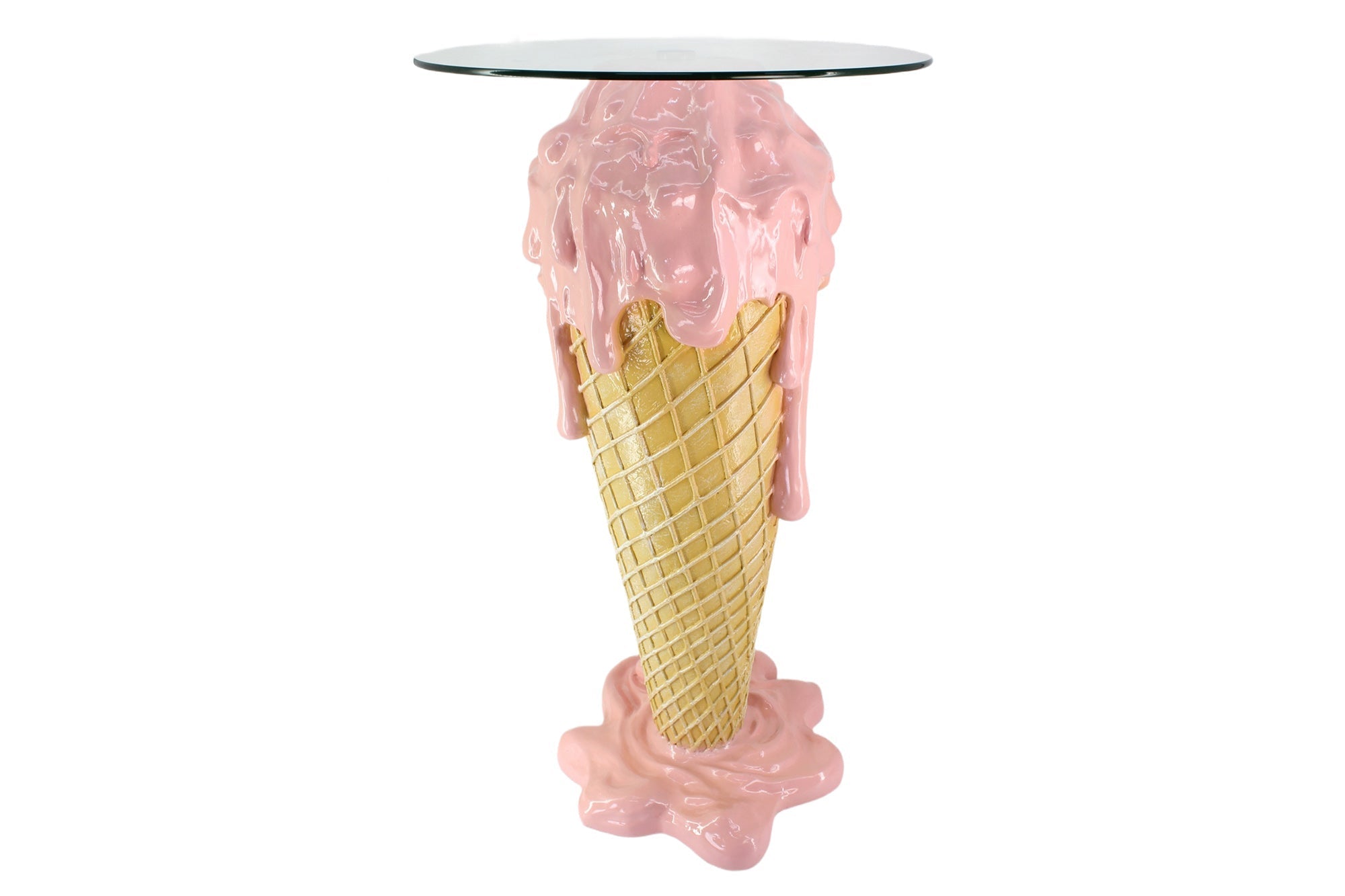 Table de bar unique ICE CREAM 105cm beige rose plateau de table rond en verre fait main