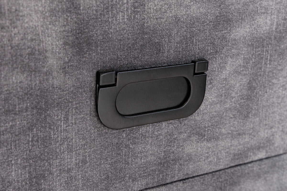 Table de chevet carrée PARIS 55cm velours gris comprenant éclairage et tiroirs