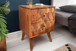 Table de chevet en bois massif MYSTIC LIVING 60cm acacia naturel design 3D avec rangements