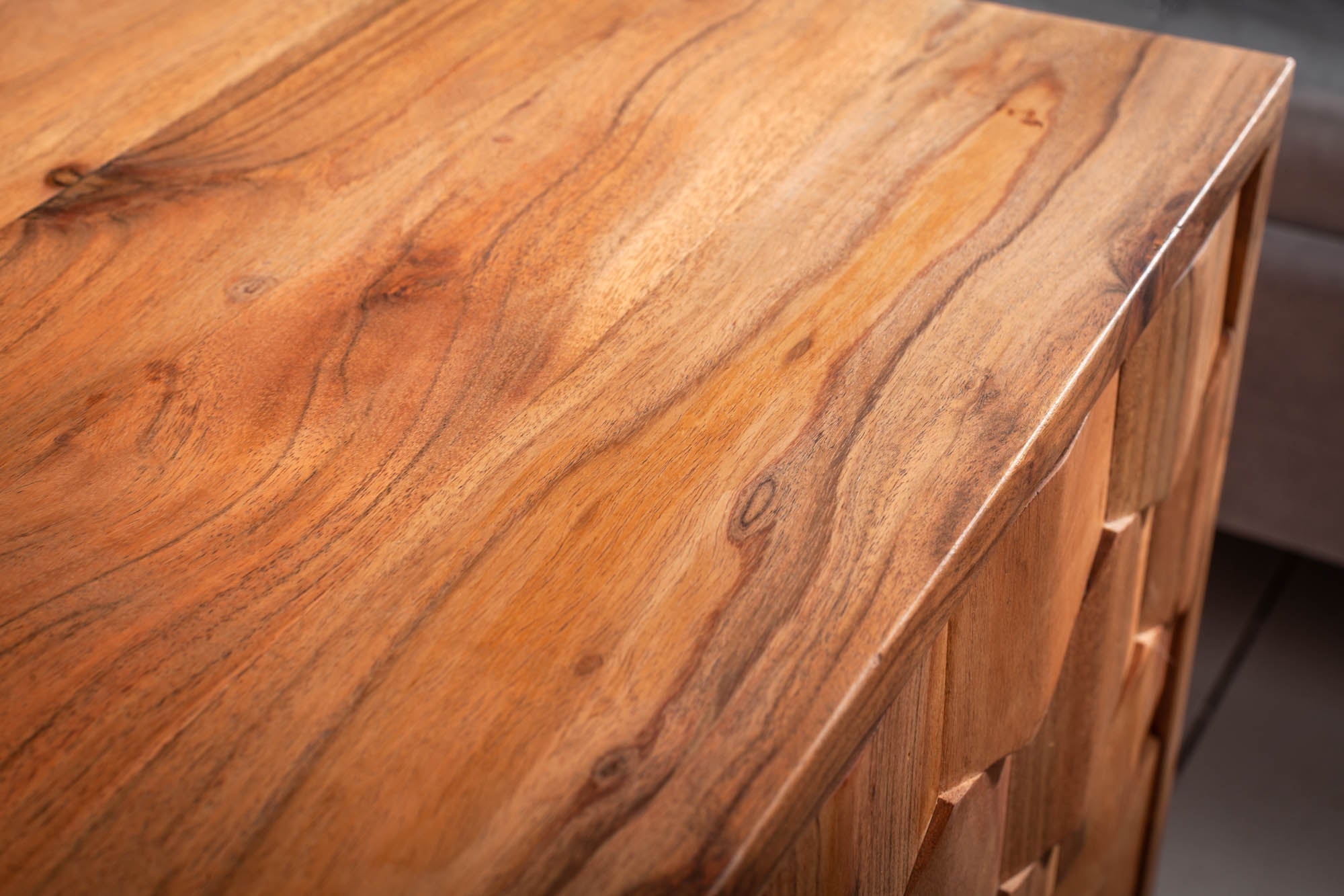 Table de chevet en bois massif MYSTIC LIVING 60cm acacia naturel design 3D avec rangements