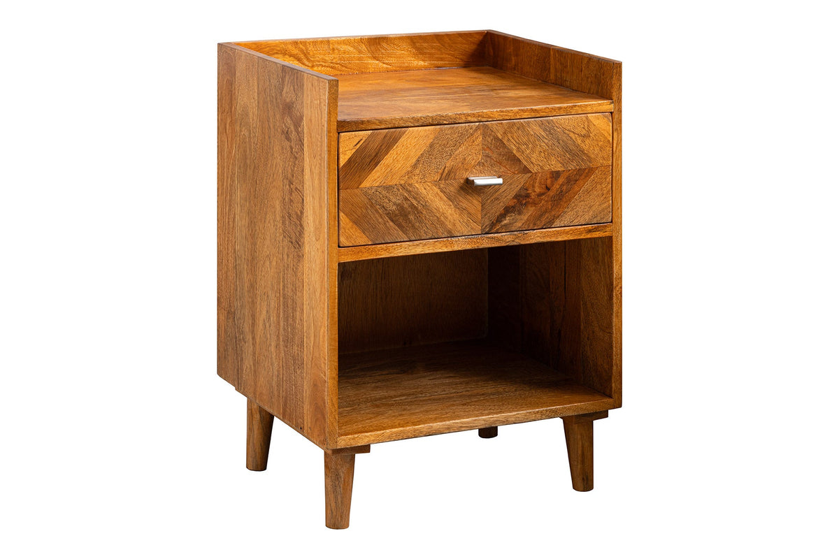 Table de chevet massive INFINITY 60cm en bois de manguier naturel avec compartiment et tiroir