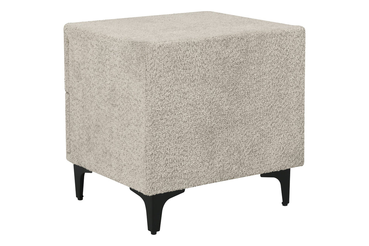 Table de chevet moderne ART DECO 45cm Bouclé grège avec tiroirs en métal noir
