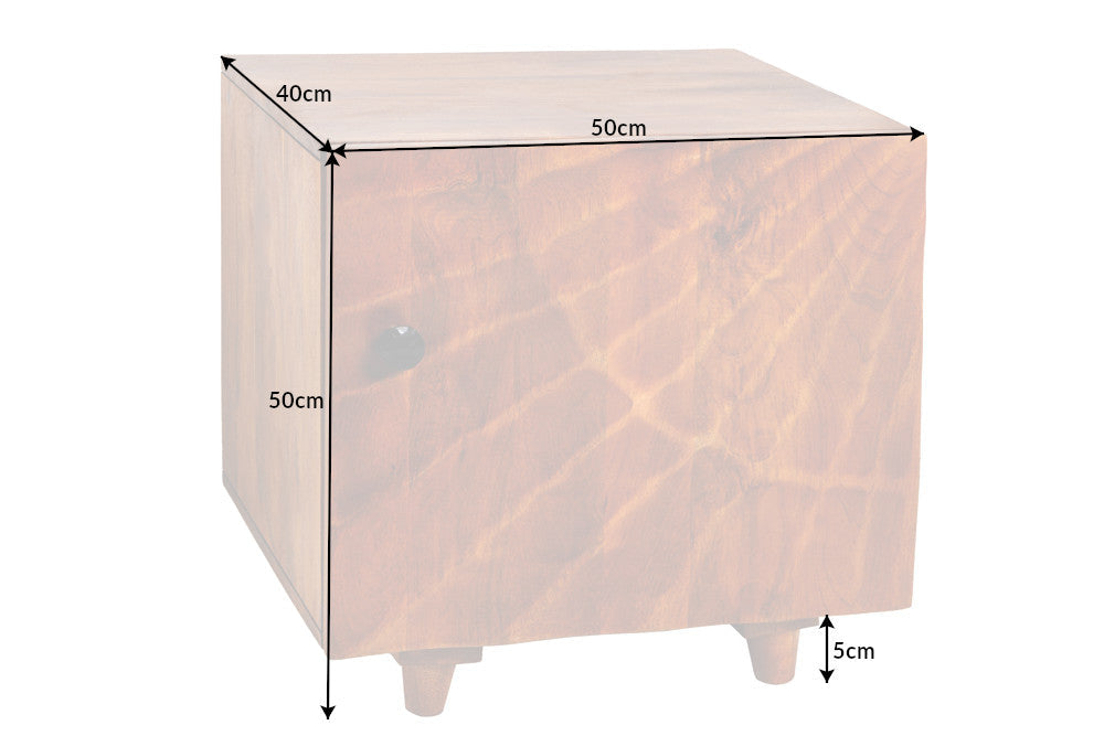 Table de chevet solide SCORPION 50cm table d’appoint en manguier marron avec sculptures 3D