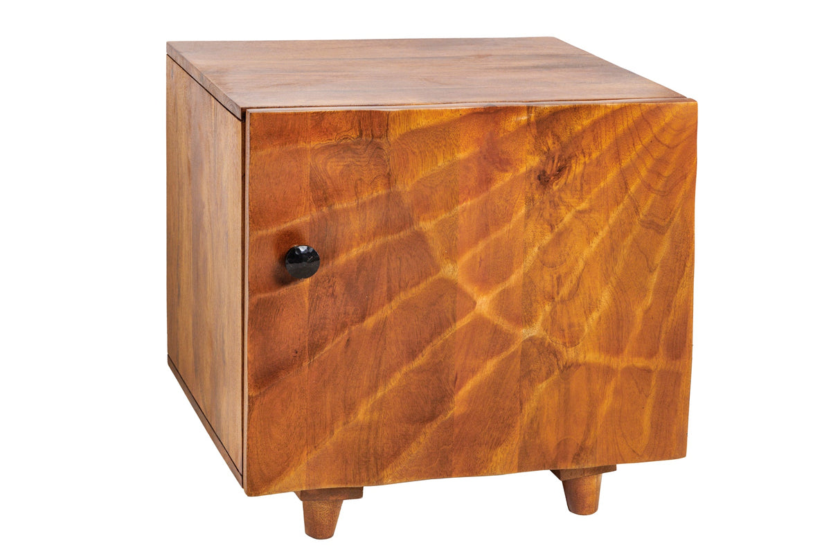 Table de chevet solide SCORPION 50cm table d’appoint en manguier marron avec sculptures 3D