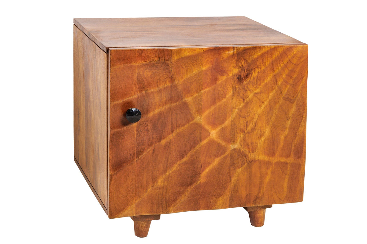 Table de chevet solide SCORPION 50cm table d’appoint en manguier marron avec sculptures 3D
