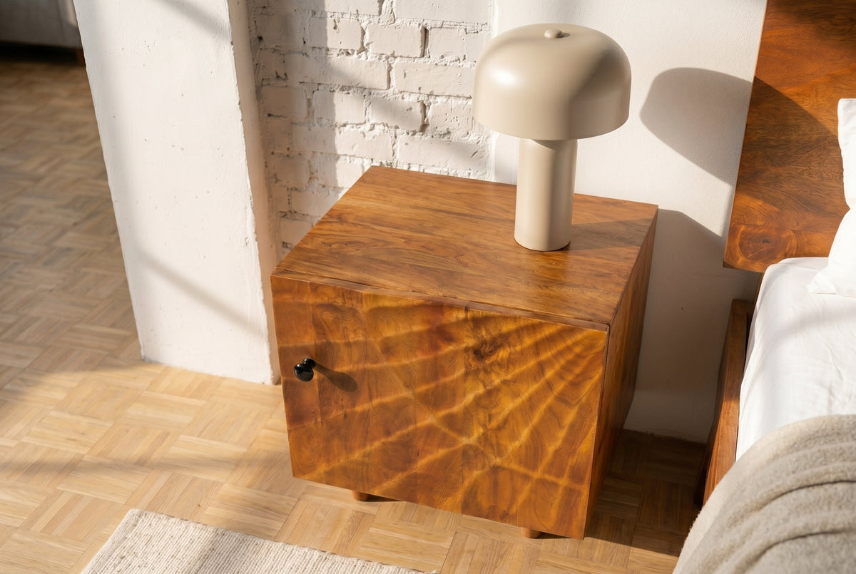 Table de chevet solide SCORPION 50cm table d’appoint en manguier marron avec sculptures 3D