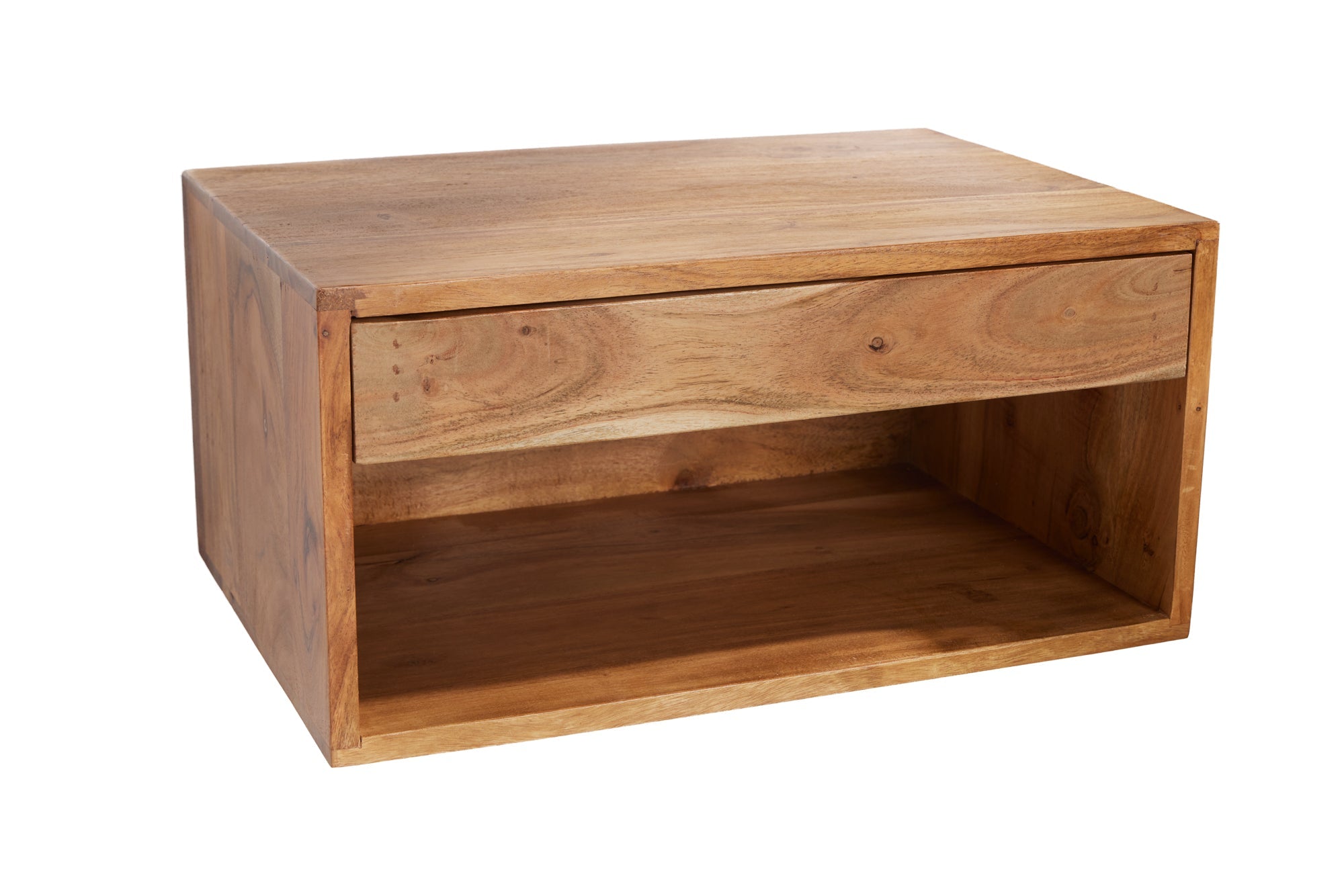 Table de chevet suspendue PURE 50cm tiroir en bois massif d’acacia marron finition miel