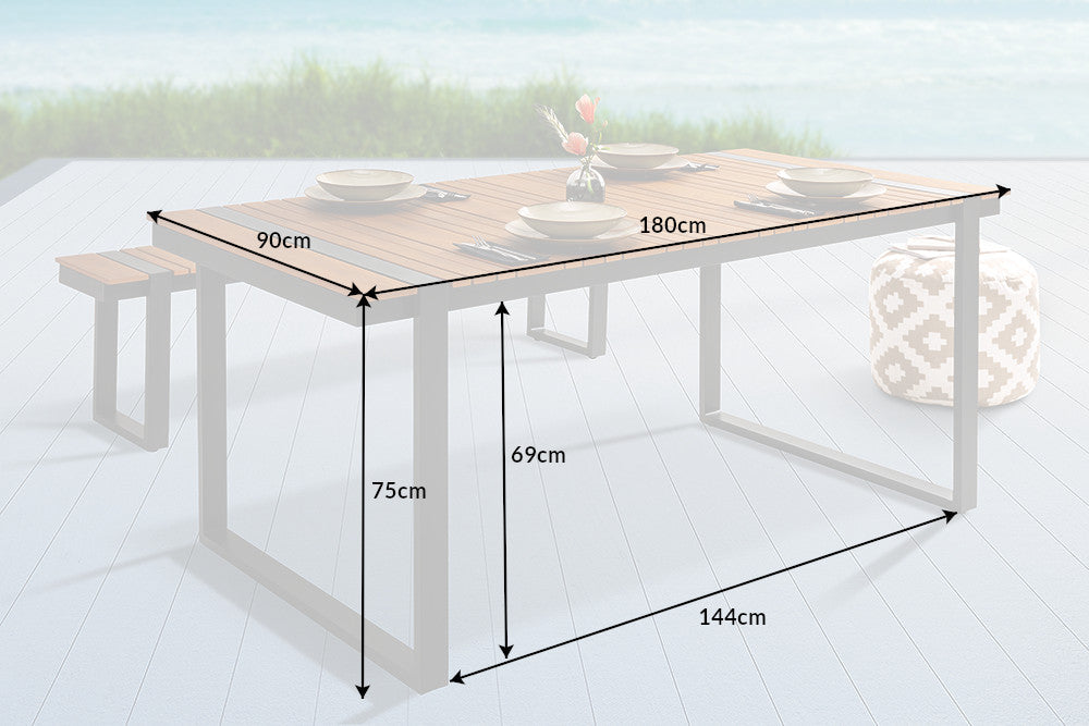 TAMPA LOUNGE mesa de jardín moderna 180 cm de aluminio gris natural resistente a la intemperie mesa de comedor al aire libre