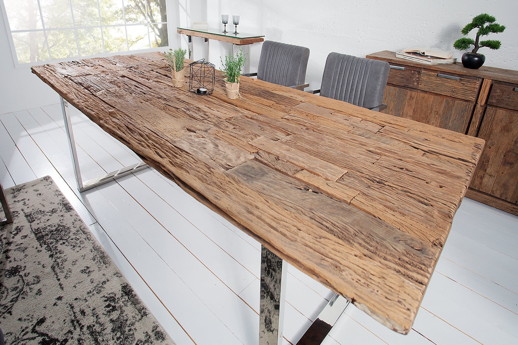 Table de salle à manger en bois tronc d'arbre massif 180cm