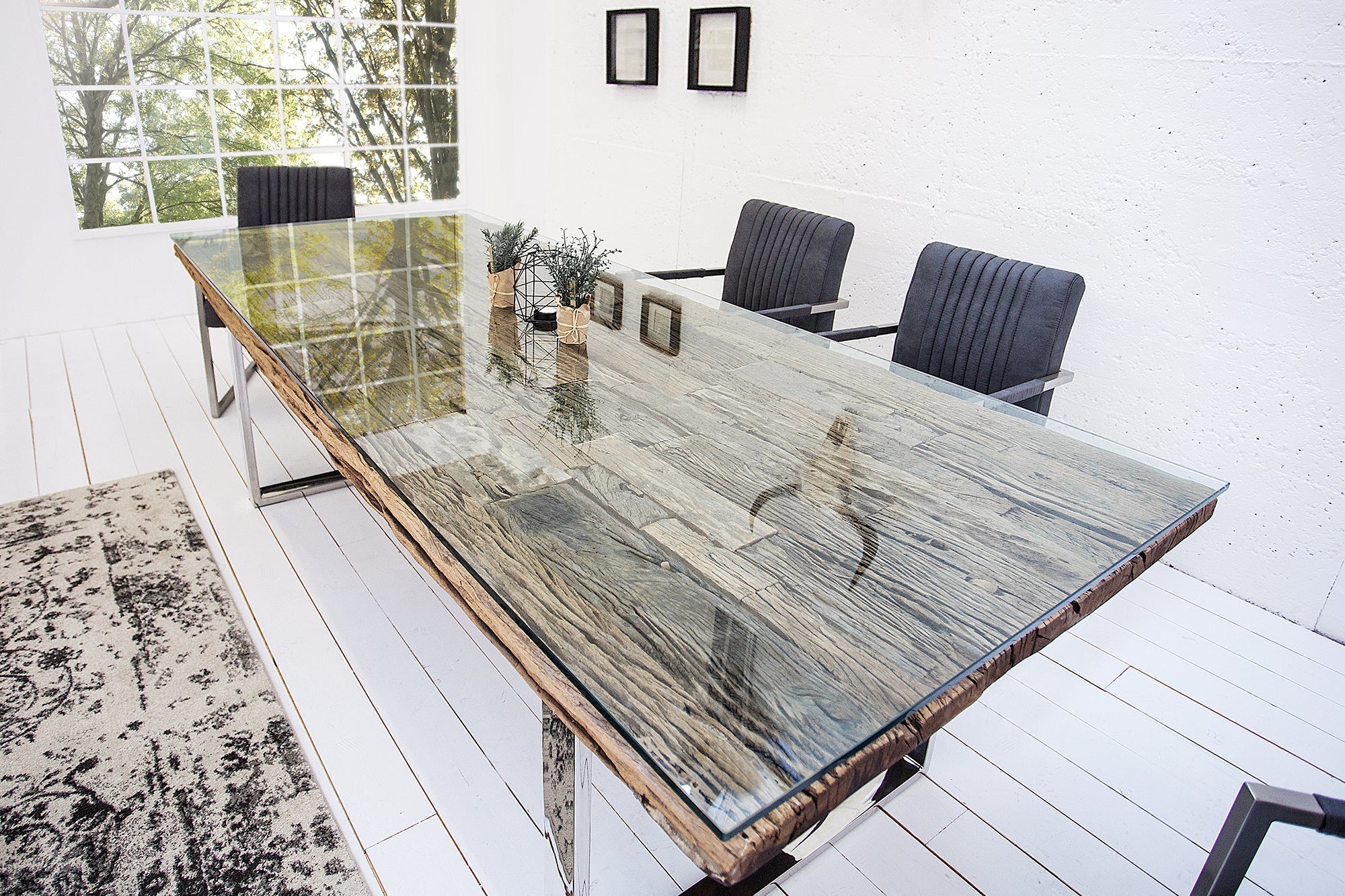Table de salle à manger en bois tronc d'arbre massif 180cm