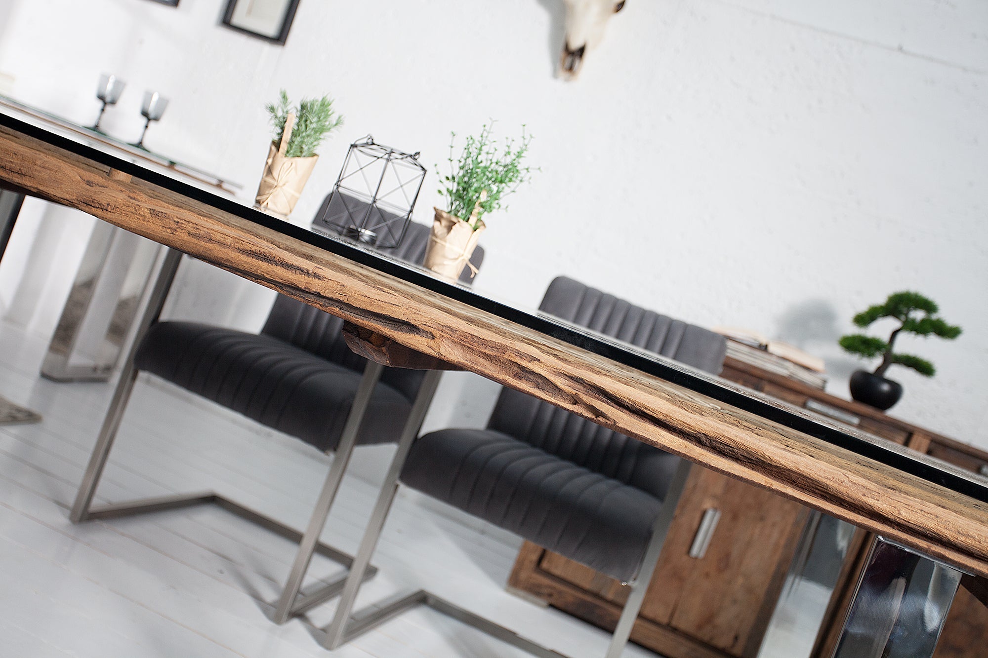 Table de salle à manger en bois tronc d'arbre massif 180cm