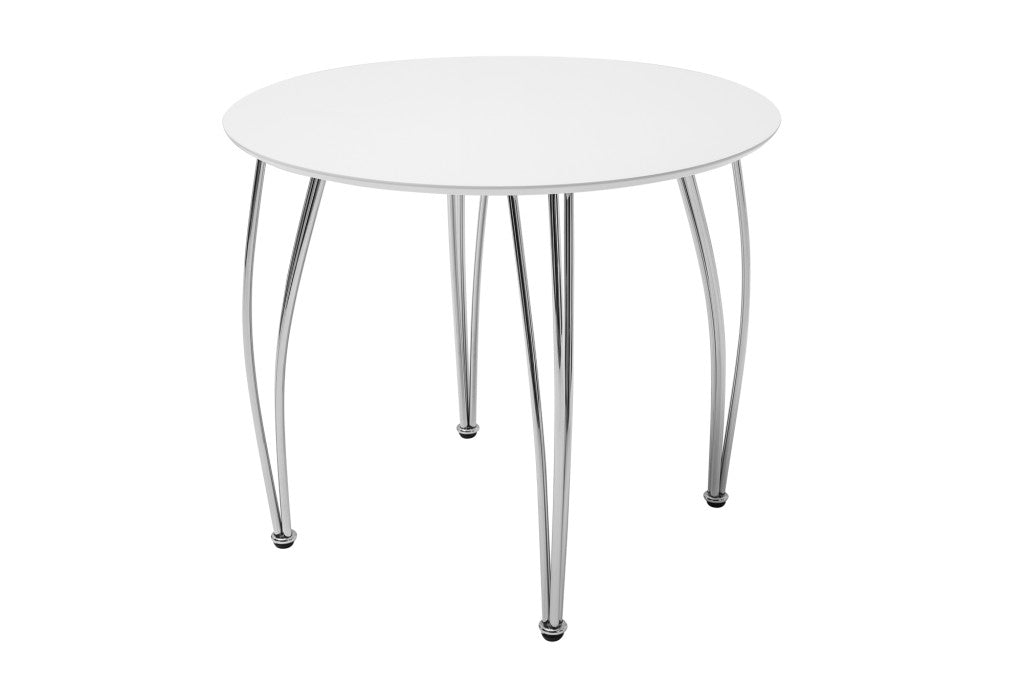 Table de salle à manger moderne ARRONDI 90cm blanche chromée ronde Table de bistrot