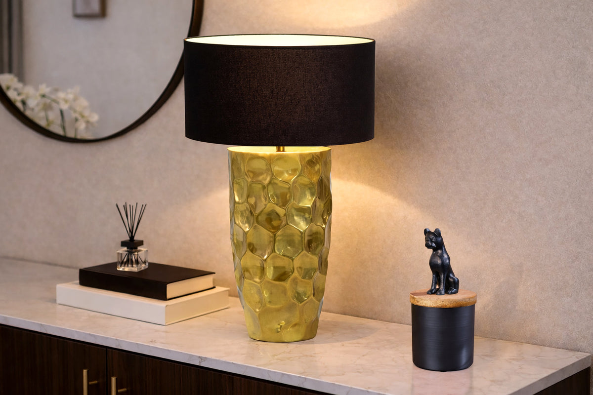 Table lamp AURELIA 55cm hammer stroke effect gold / adjustable lampshade