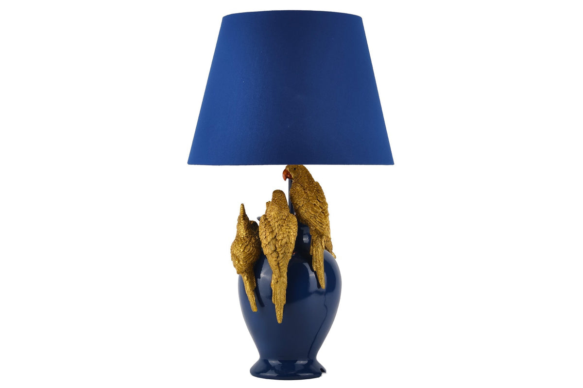 Table lamp PARROT 50cm gold blue with fabric shade