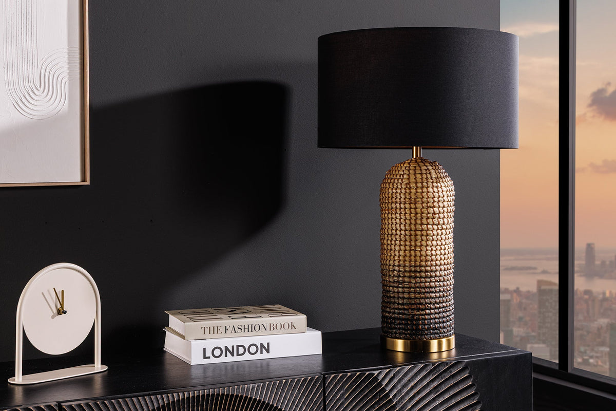 Table lamp ZEA 60cm gradient seagrass natural brown gold w/ lampshade rough linen black
