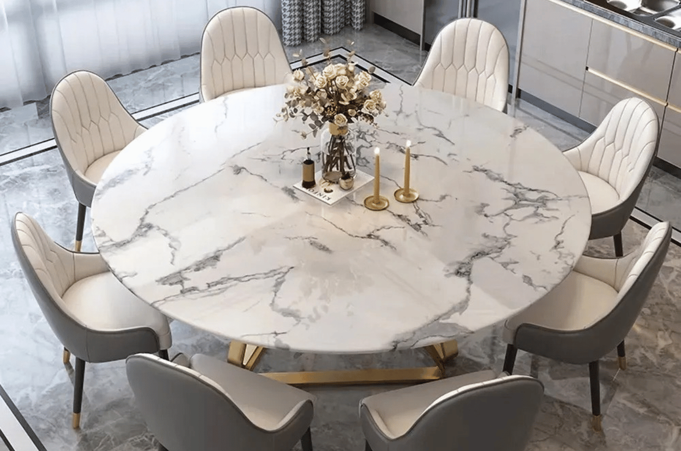 Table à manger ronde avec pied or - ROCK -