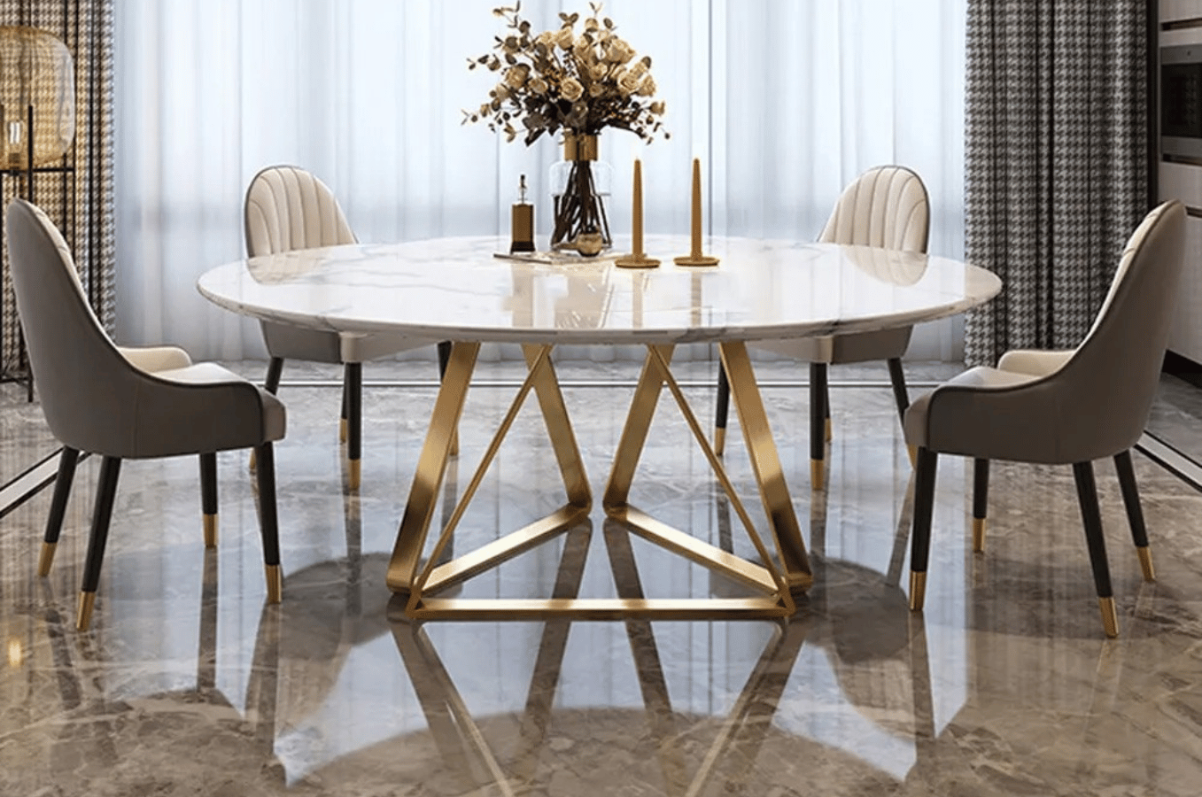 Table à manger ronde avec pied or - ROCK -