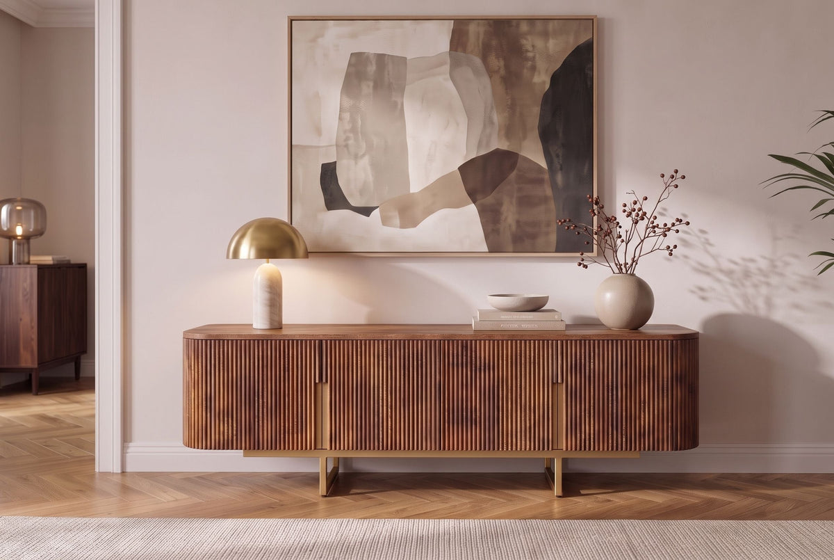 Tableau TV design GATSBY 160cm marron mat doré bois de manguier rétro