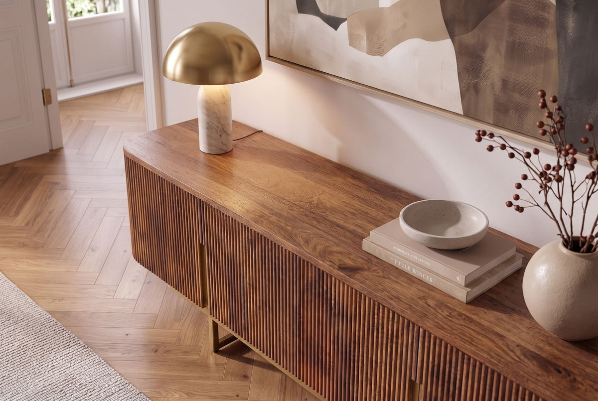 Tableau TV design GATSBY 160cm marron mat doré bois de manguier rétro