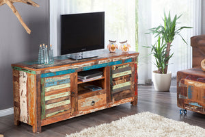 Tableau TV unique JAKARTA 150cm en bois massif recyclé coloré