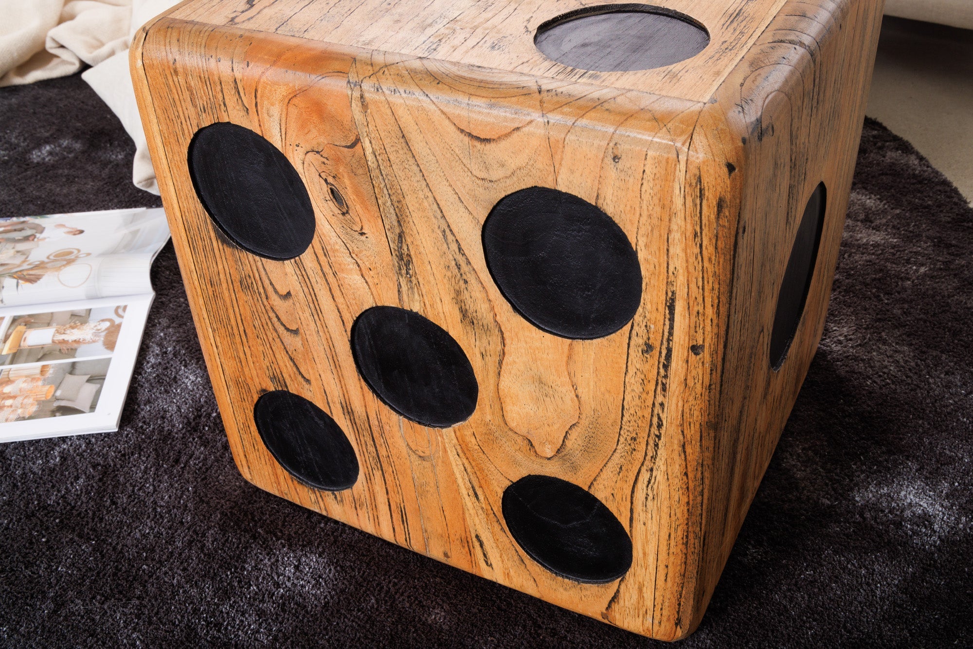 Taburete cubo macizo CUBE 41 cm mesa auxiliar apilable de madera de mindi natural