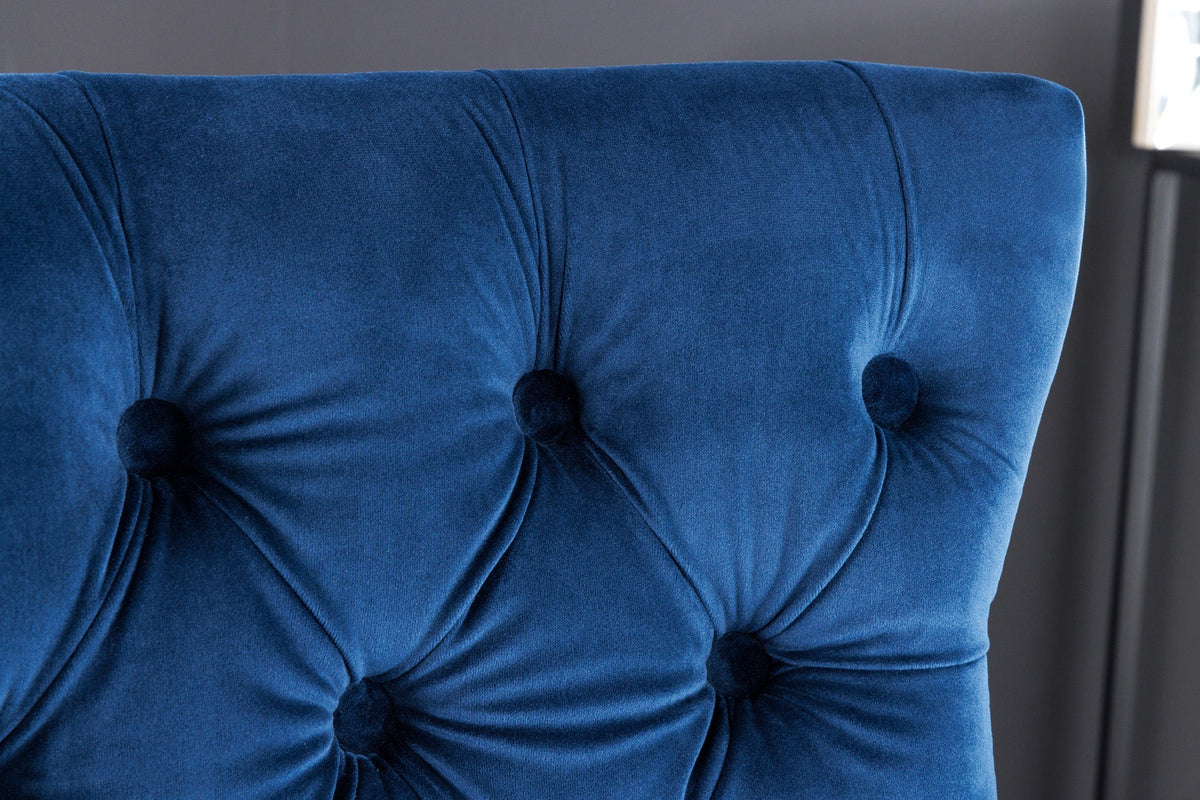 Tabouret de bar design CASTLE DELUXE velours bleu royal acier inoxydable argent avec dossier Chesterfield