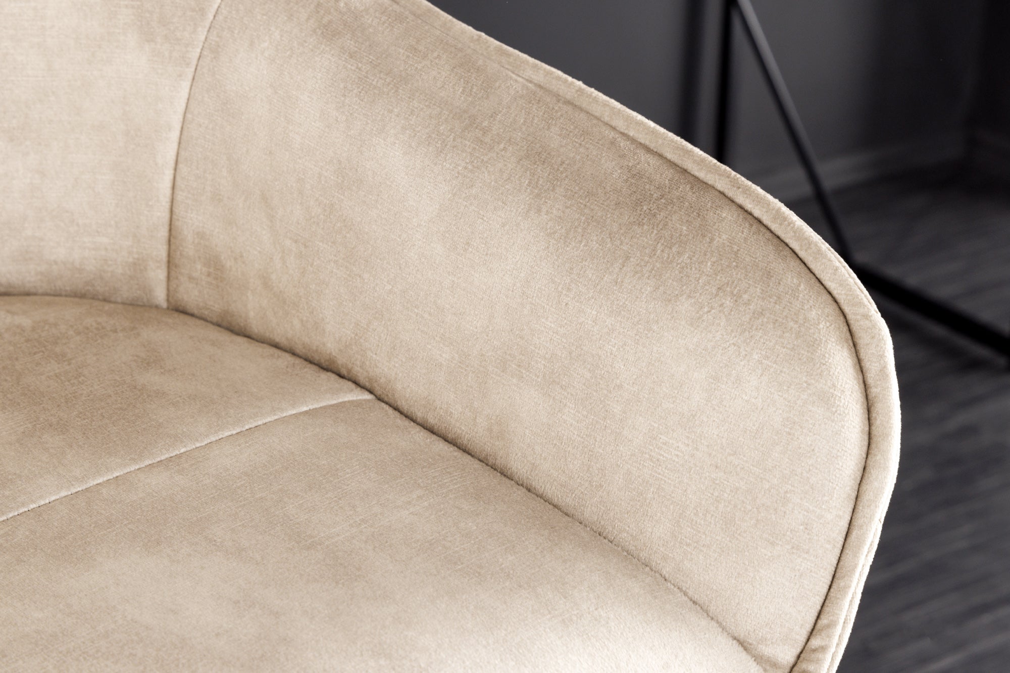 Tabouret de bar design EUPHORIA velours champagne grège pieds métal noir chaise de bar avec dossier
