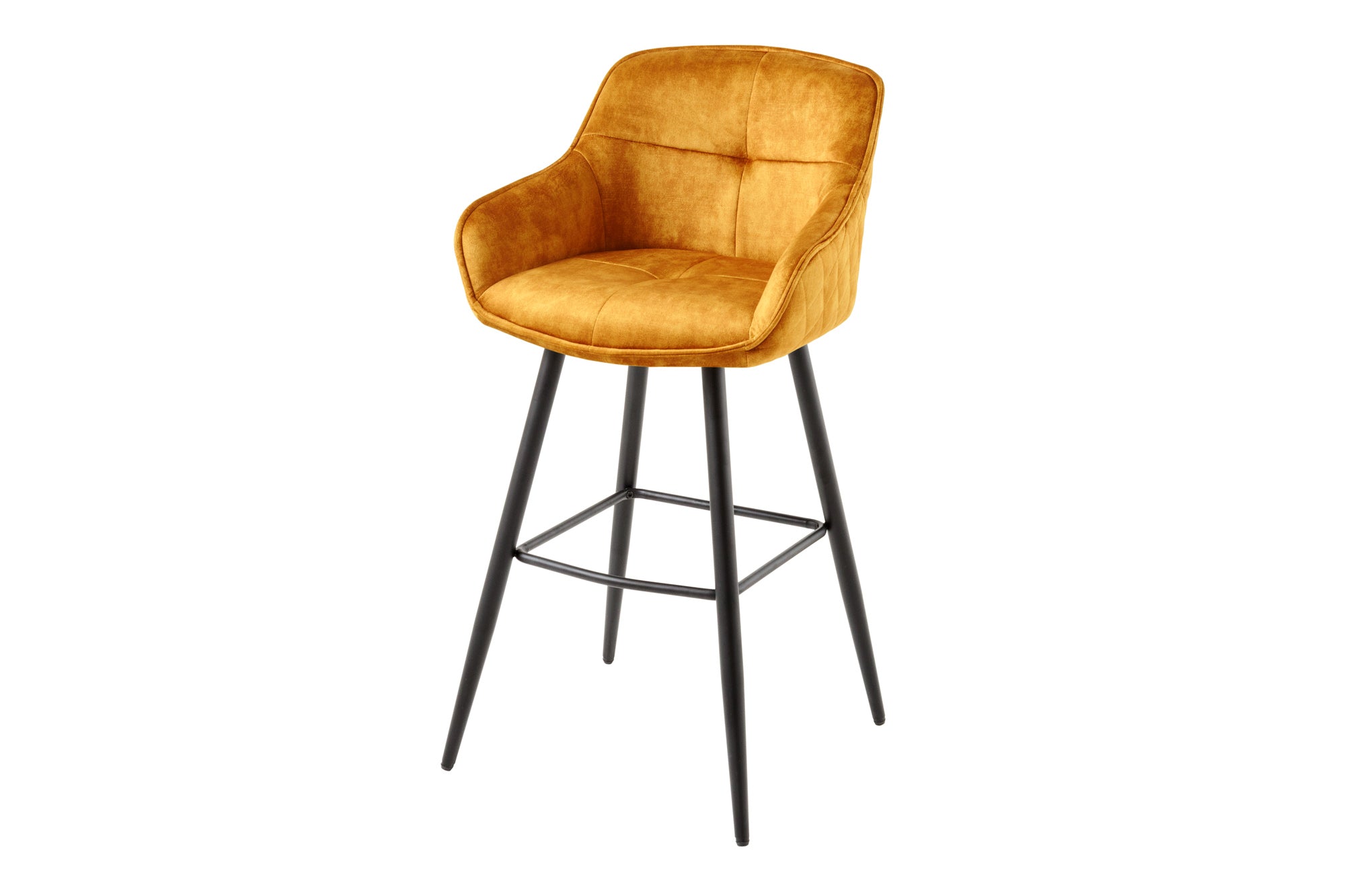 Tabouret de bar design EUPHORIA velours jaune moutarde pieds métal noir chaise de bar avec dossier