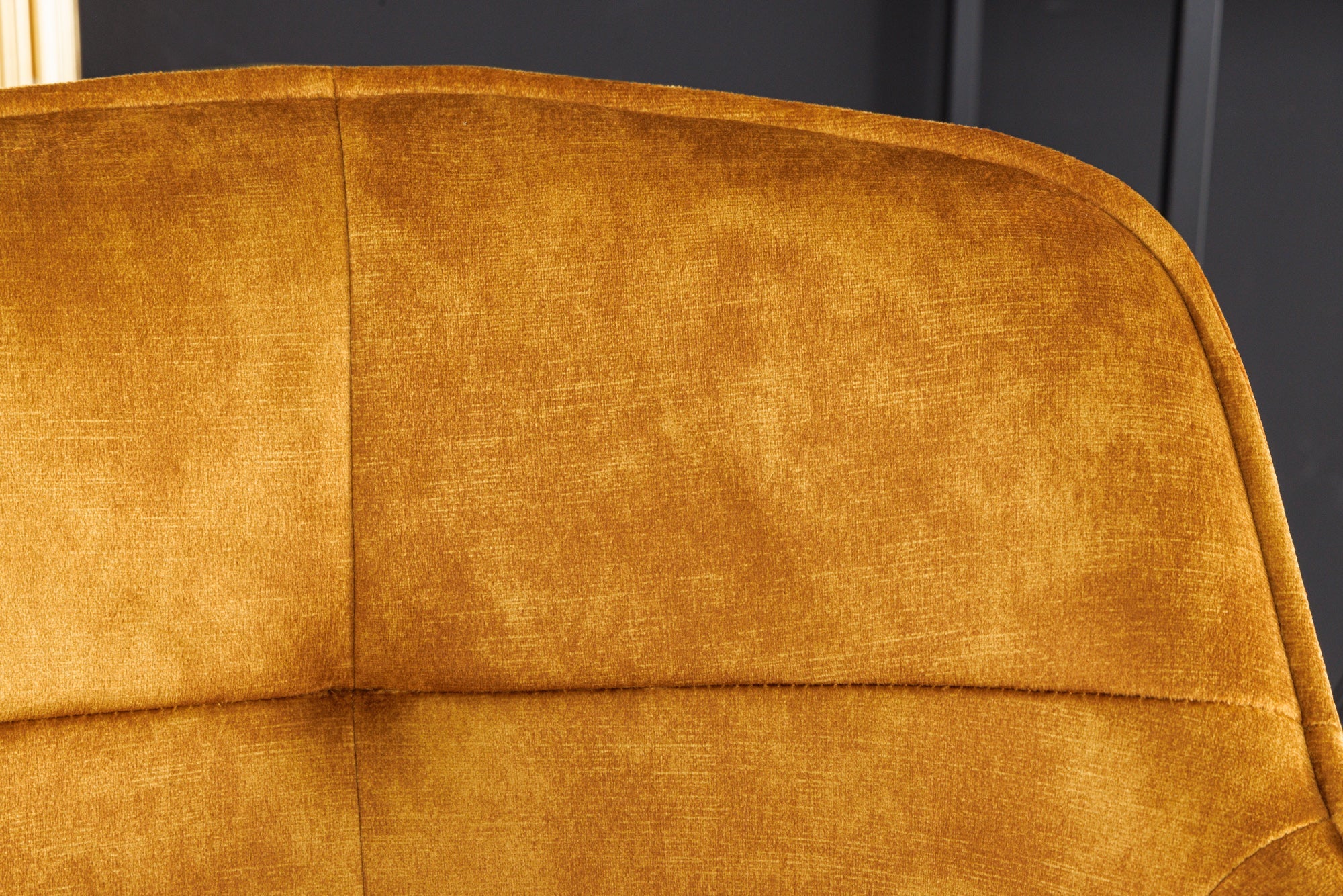 Tabouret de bar design EUPHORIA velours jaune moutarde pieds métal noir chaise de bar avec dossier