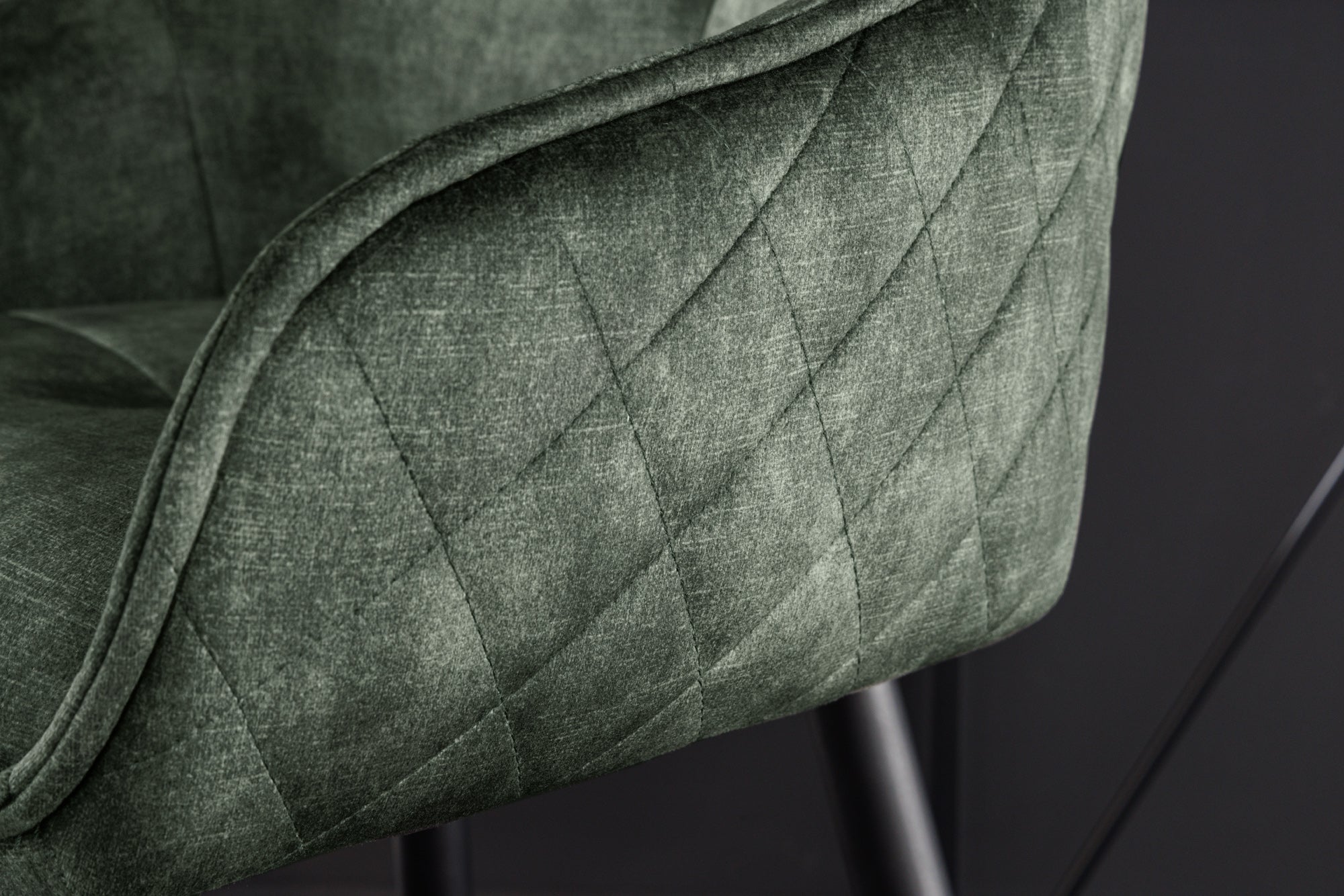 Tabouret de bar design EUPHORIA velours vert foncé pieds en métal noir chaise de bar avec dossier