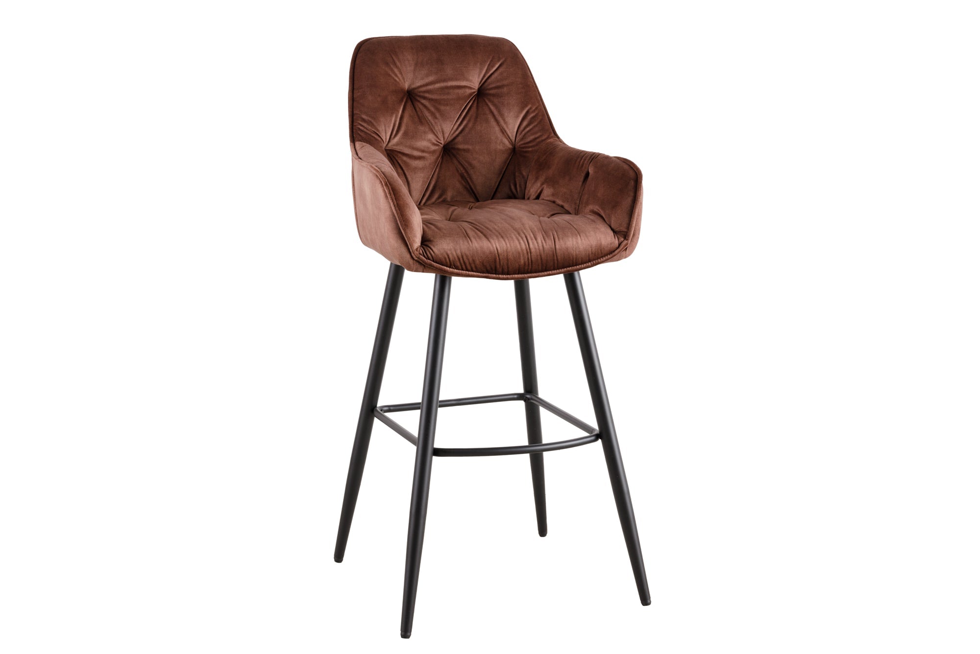 Tabouret de bar design MILANO chaise de bar en velours marron rouille avec dossier en métal matelassé Chesterfield noir