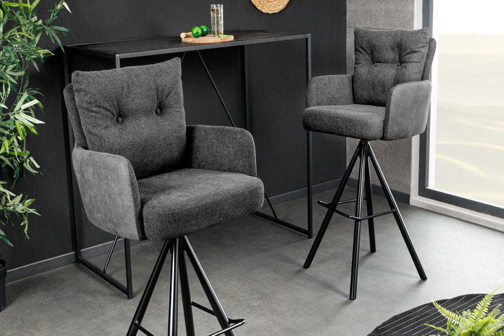 Tabouret de bar design pivotant BIG GEORGE anthracite velours ressorts ensachés avec accoudoirs