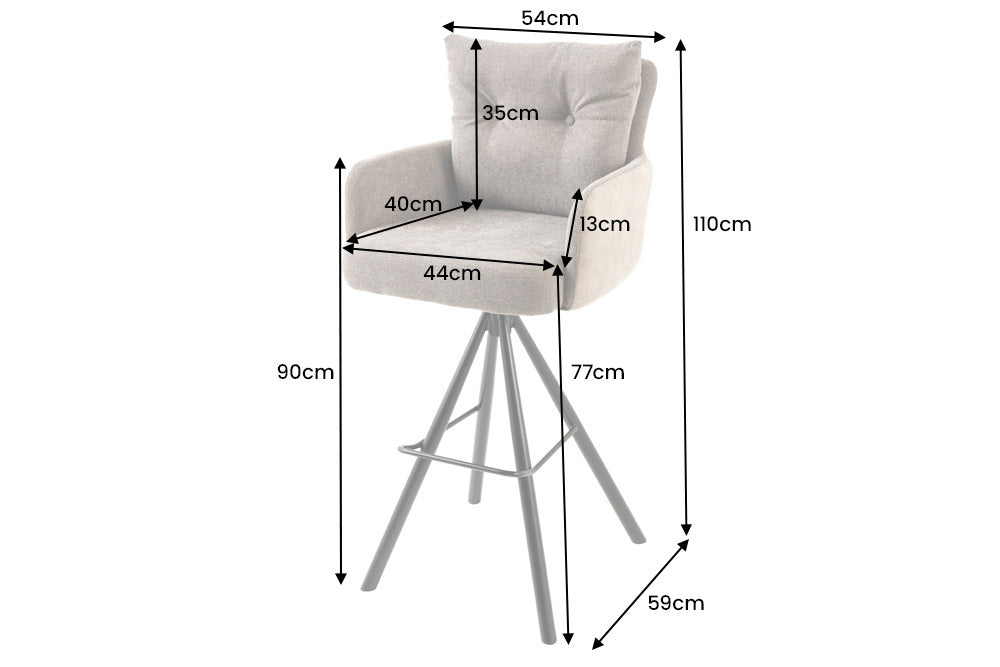 Tabouret de bar design pivotant BIG GEORGE anthracite velours ressorts ensachés avec accoudoirs