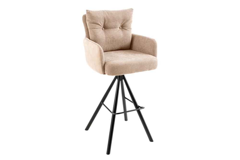 Tabouret de bar design pivotant BIG GEORGE champagne beige velours ressorts ensachés accoudoir