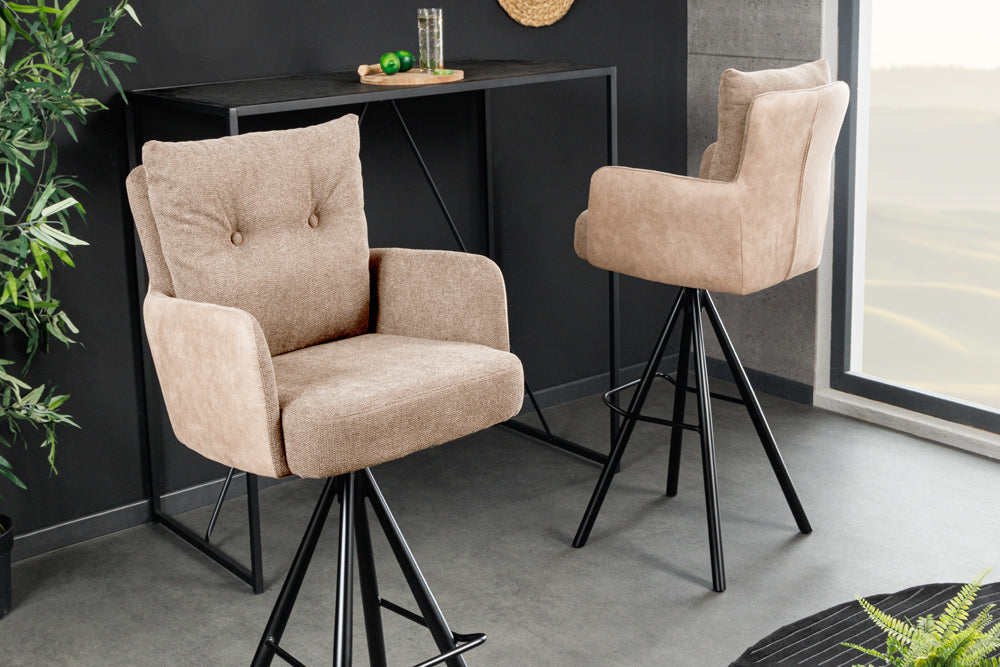 Tabouret de bar design pivotant BIG GEORGE champagne beige velours ressorts ensachés accoudoir