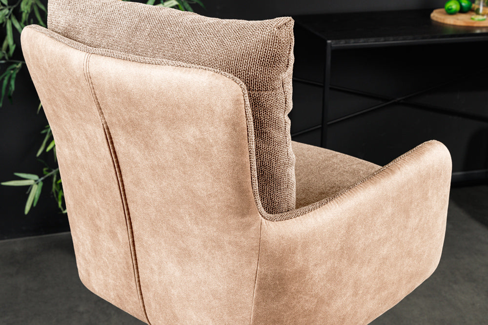 Tabouret de bar design pivotant BIG GEORGE champagne beige velours ressorts ensachés accoudoir