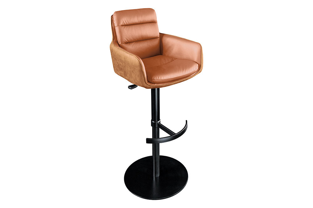 Tabouret de bar design rotatif BIG GEORGE cognac cuir véritable réglable en hauteur avec accoudoirs