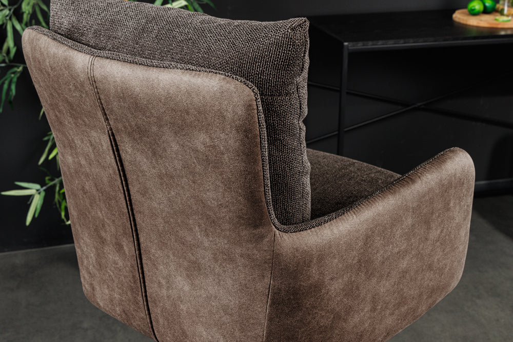 Tabouret de bar design rotatif BIG GEORGE taupe velours ressorts ensachés avec accoudoirs métal