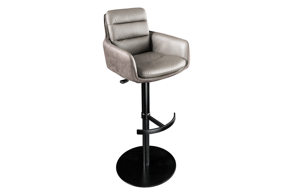 Tabouret de bar design rotatif BIG GEORGE taupe, véritable cuir microfibre, hauteur réglable avec accoudoirs