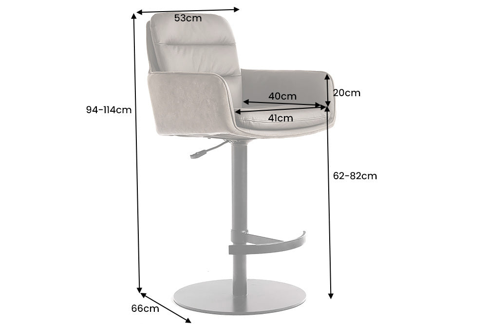 Tabouret de bar design rotatif BIG GEORGE taupe, véritable cuir microfibre, hauteur réglable avec accoudoirs