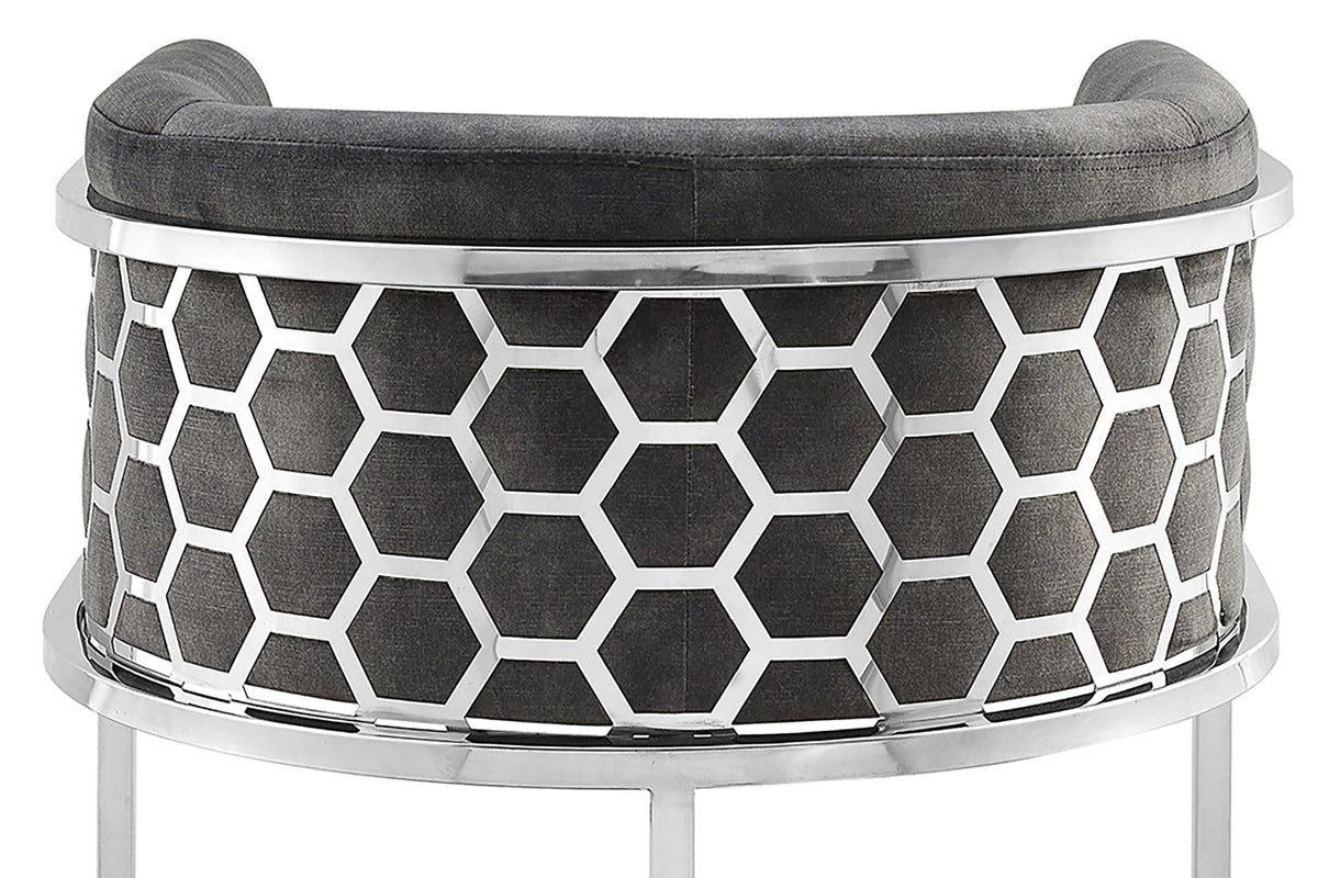 Tabouret de bar élégant ELEGANCE gris velours argent acier inoxydable avec accoudoir et repose-pieds (réf. 47504)