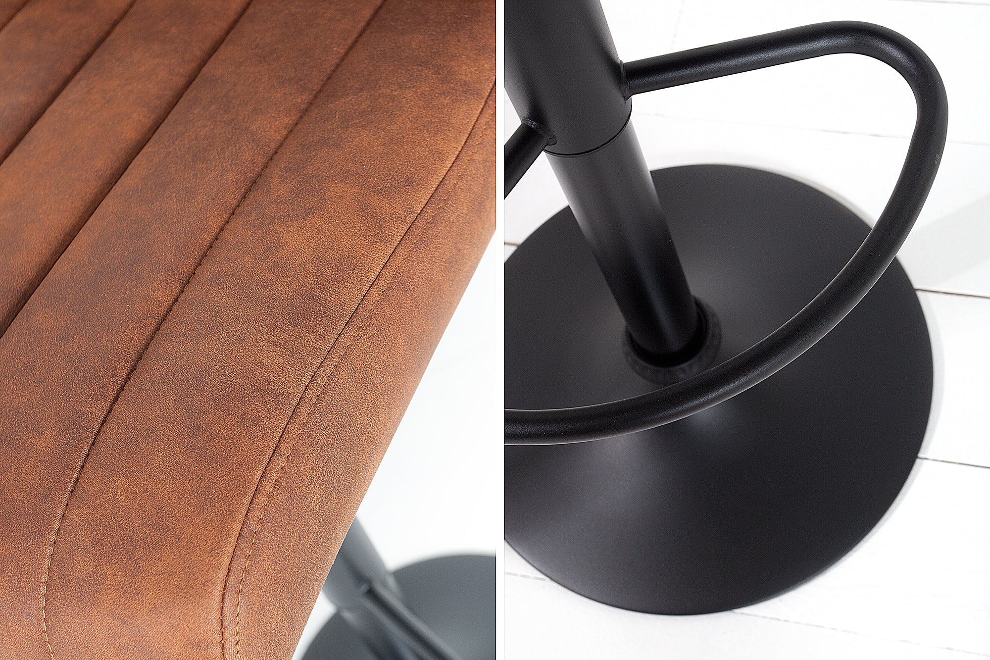 Tabouret de bar pivotant PORTLAND chaise de bar en microfibre marron vintage avec dossier réglable en hauteur