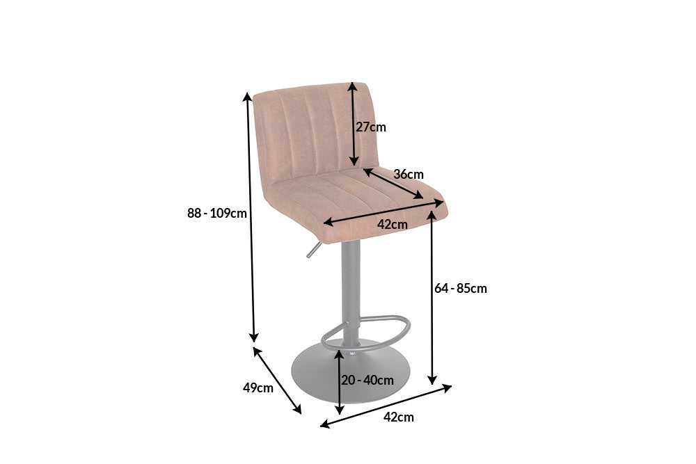 Tabouret de bar pivotant PORTLAND chaise de bar en microfibre marron vintage avec dossier réglable en hauteur