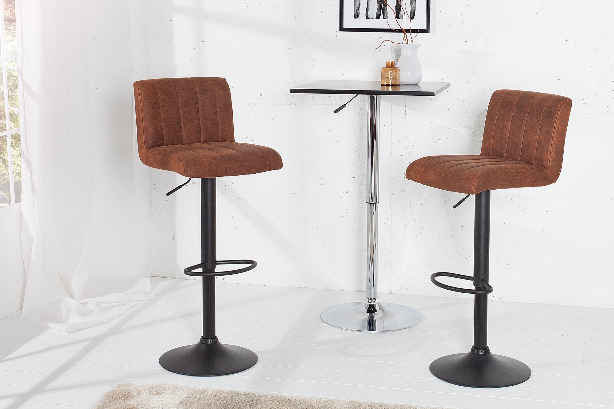 Tabouret de bar pivotant PORTLAND chaise de bar en microfibre marron vintage avec dossier réglable en hauteur