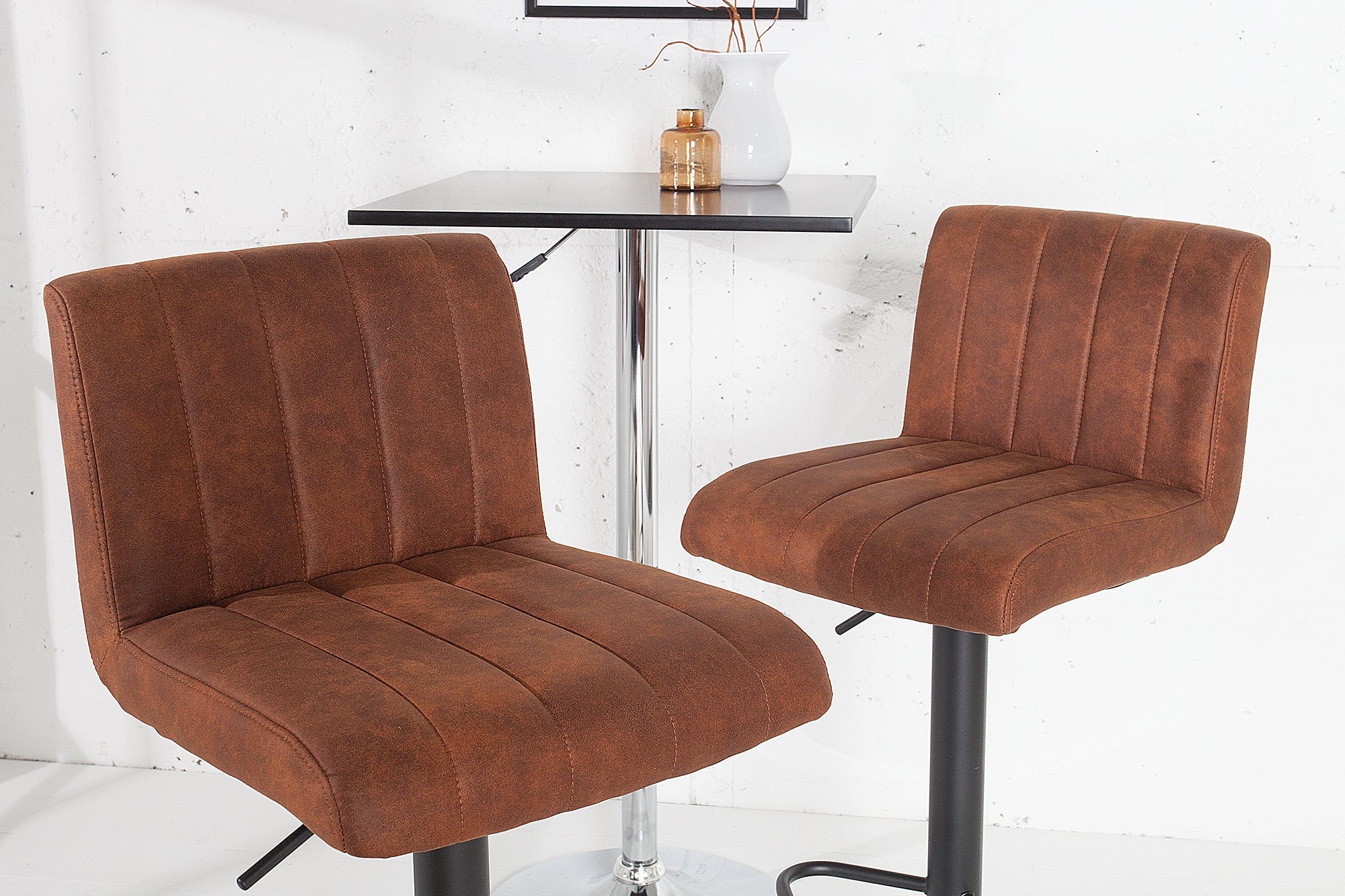 Tabouret de bar pivotant PORTLAND chaise de bar en microfibre marron vintage avec dossier réglable en hauteur