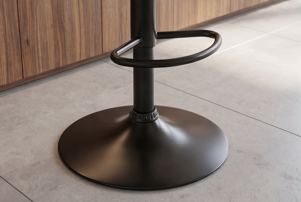 Tabouret de bar réglable en hauteur CHICAGO noir similicuir rotatif noyer
